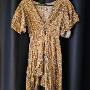 SHEIN Mustard Floral High Low Dress